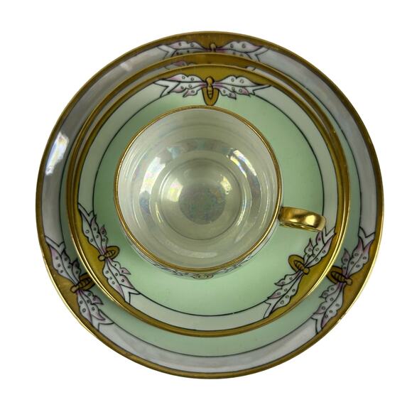 Art Nouveau Thomas Bavaria 4 Piece Luncheon Set Light Apple Green & Butterfly - Picture 12 of 16